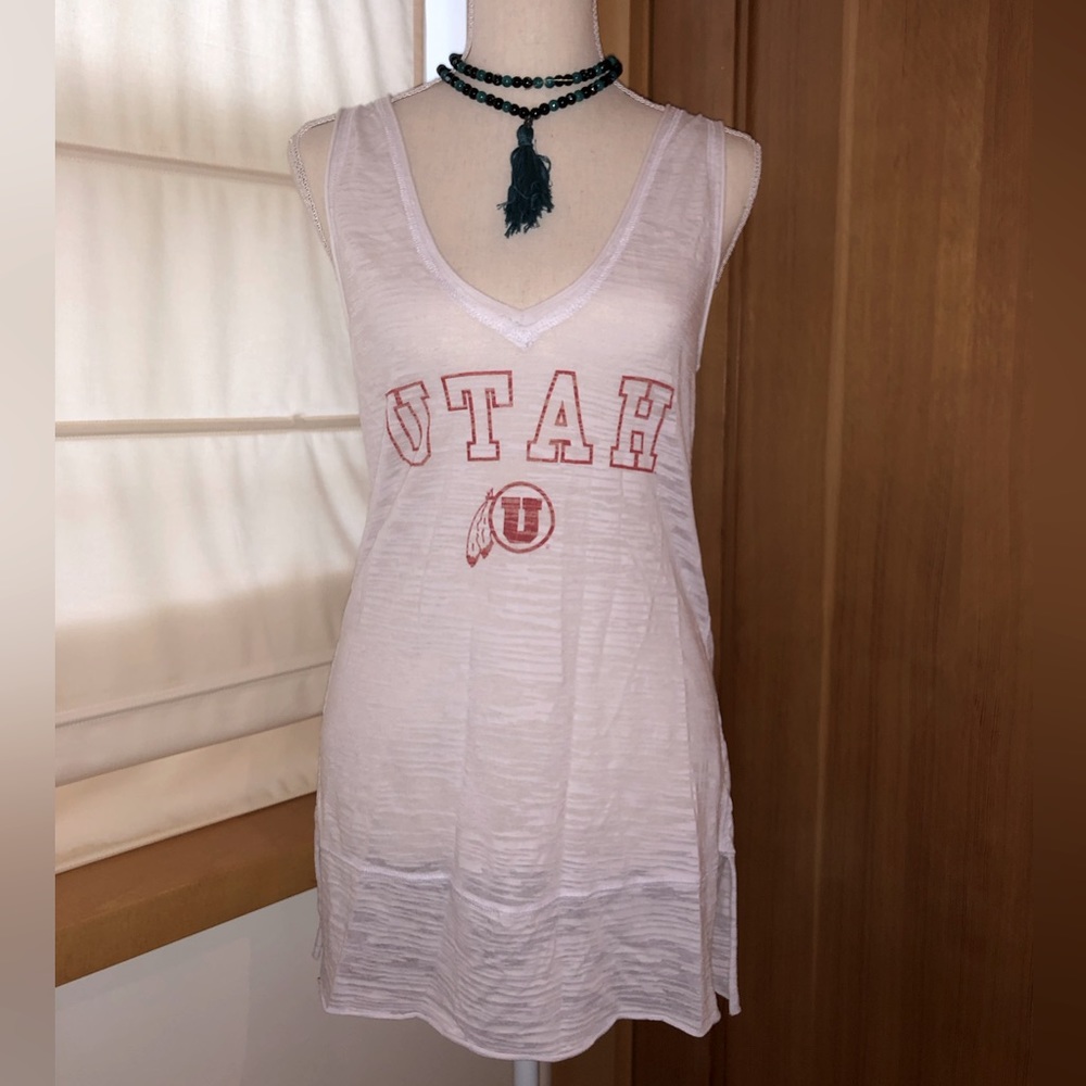 University of Utah athletic tank tops. Small white with red lettering on front.